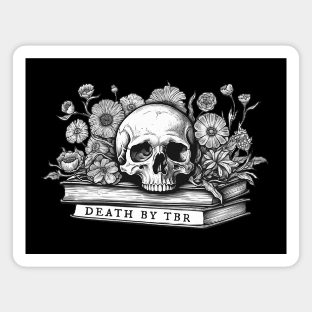 Death by tbr Skull book flowers Magnet by Pictandra